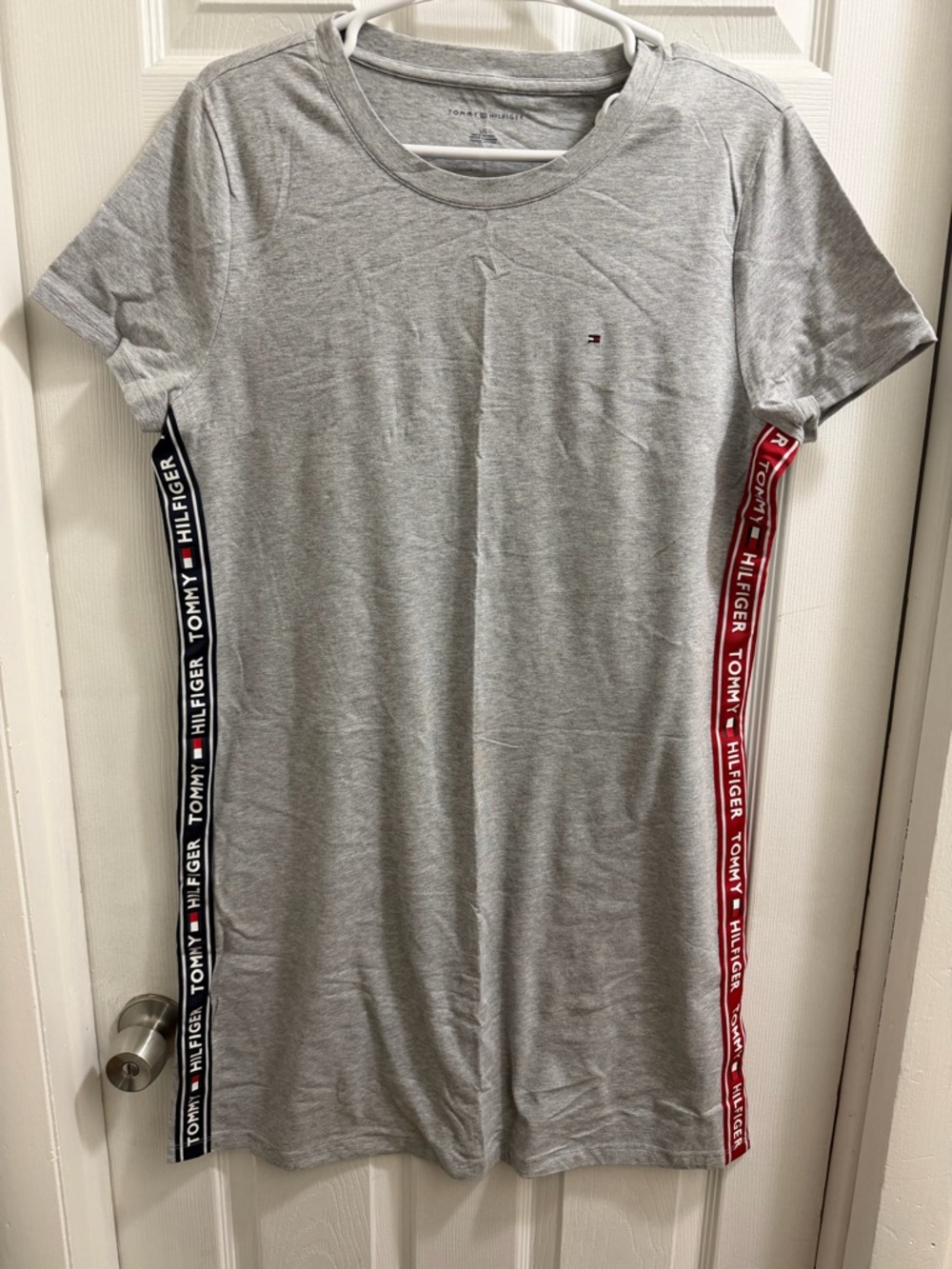 Tommy Hilfiger Light Gray Tee Dress with Red & Navy Side Tape